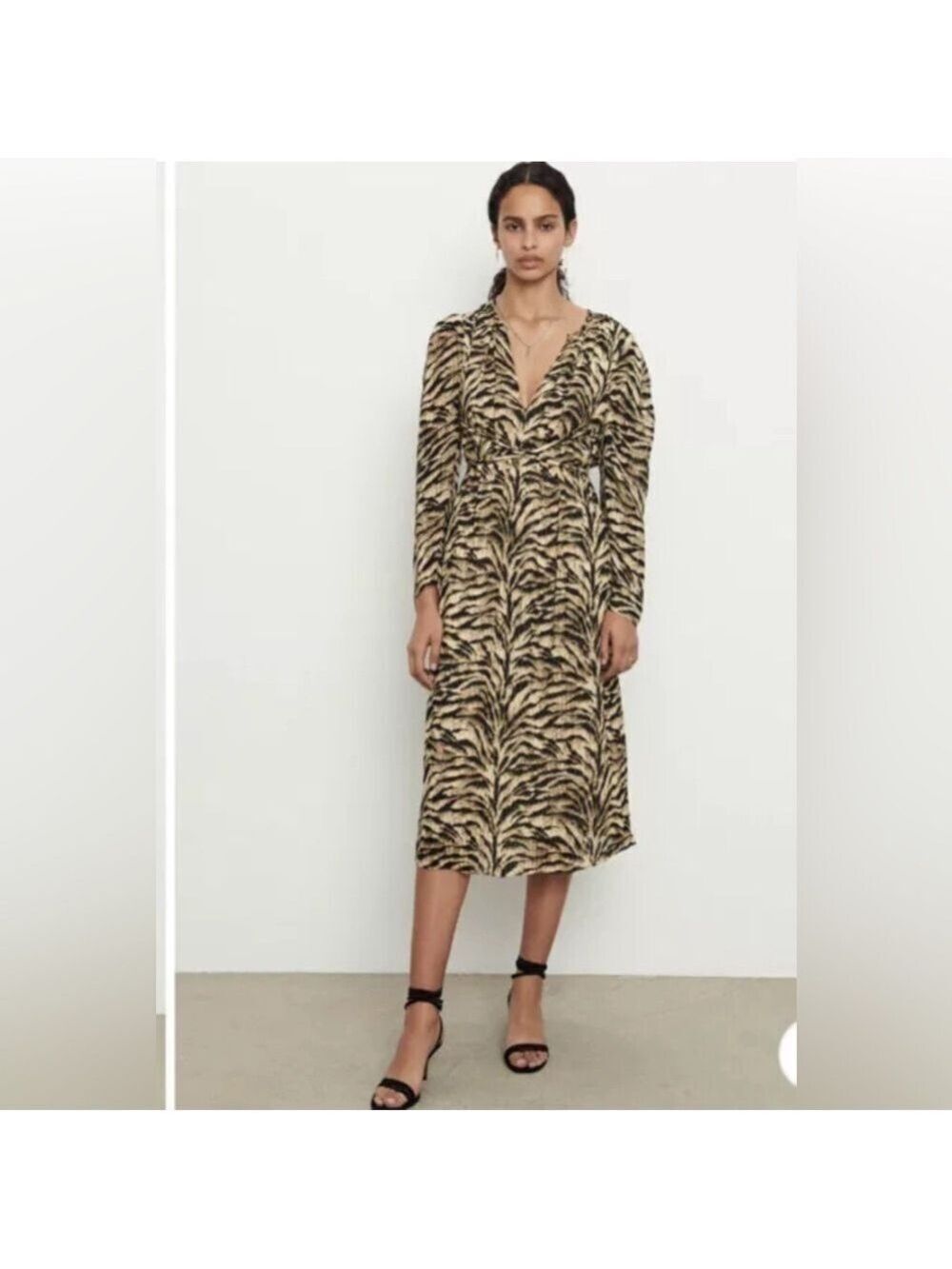 ba&sh Women's Imany Printed Beige Midi Dress Size S